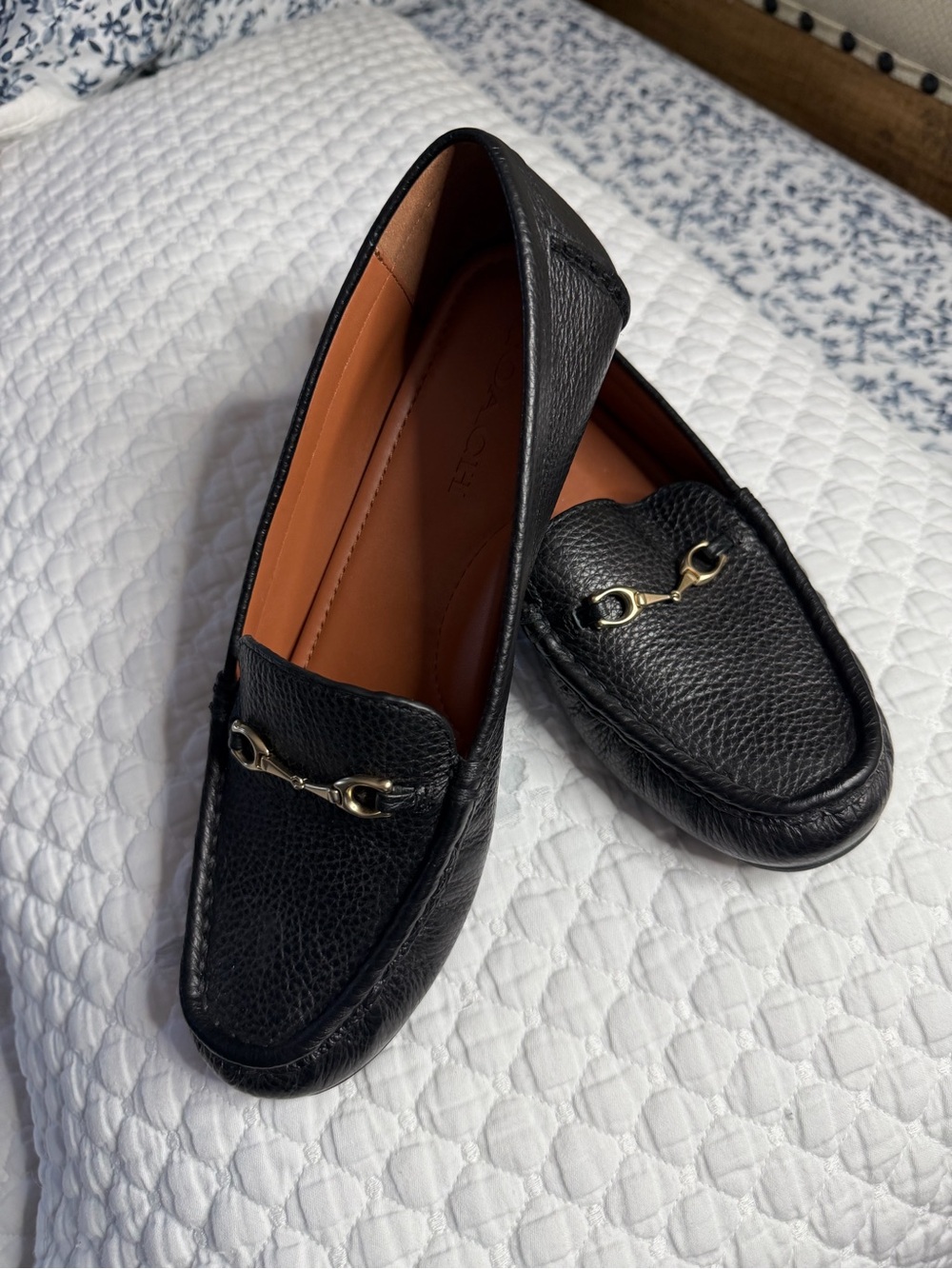 Coach Black Pebbled Leather Horsebit Loafers